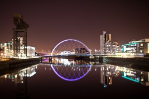 Glasgow Centre Over Water at Night