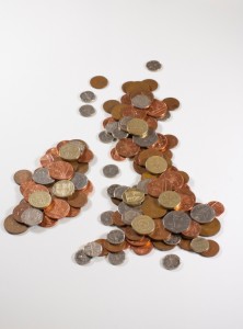 British coins in shape of a map of the UK